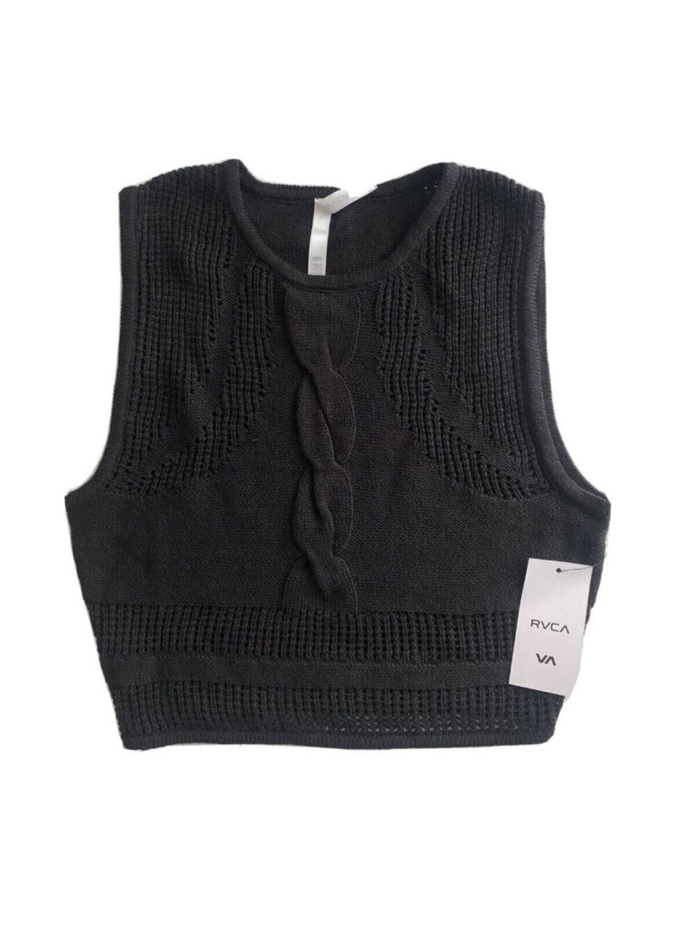RVCA Number One Cable Knit Crop Sweater Sleeveless Size S M L